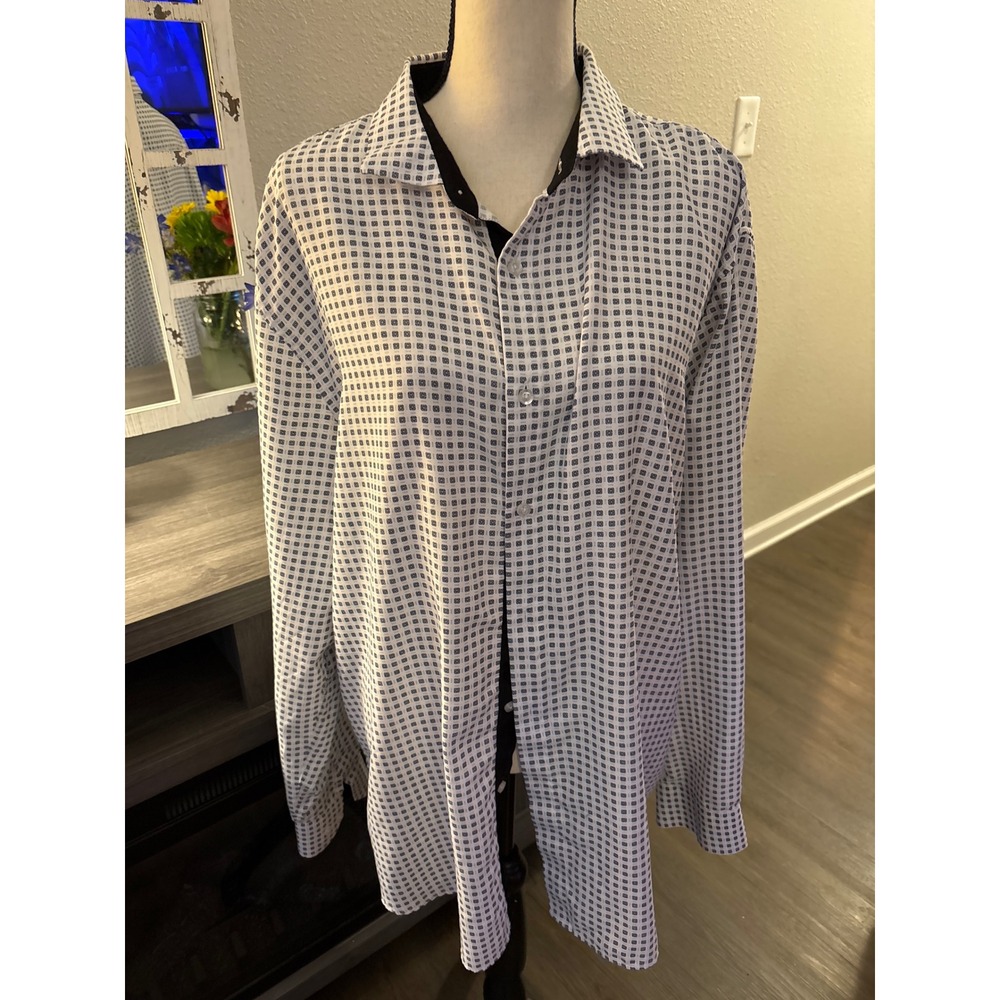 Alex Vando xxl premium microfiber dress shirt black white button down‎